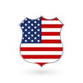 US flag in the shape of a police badge. American flag icon. United States of America national symbol. Vector illustration. Royalty Free Stock Photo